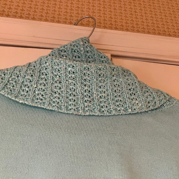 New York & Co Aqua Cowlneck Sweater with Sequins - Medium - Picture 4 of 7